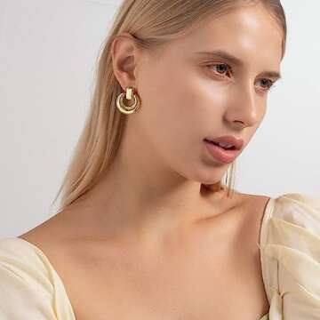 A Golden Cloud Gold Chunky Earrings For Women Statement Vintage Dangle Drop Door Knocker Party Retro Earrings Jewelry Gift