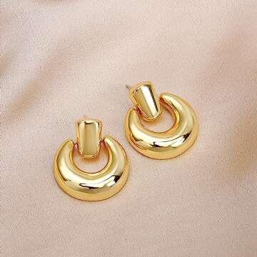 A Golden Cloud Gold Chunky Earrings For Women Statement Vintage Dangle Drop Door Knocker Party Retro Earrings Jewelry Gift