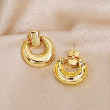 A Golden Cloud Gold Chunky Earrings For Women Statement Vintage Dangle Drop Door Knocker Party Retro Earrings Jewelry Gift