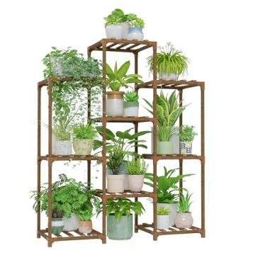 Bamworld Plant Stand Indoor Plants Shelf Outdoor Wood Plant Rack for 4 Tiers Large Flower Stand for ...