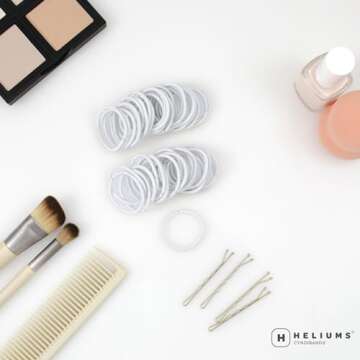 Heliums Small Hair Ties - White - No Damage Mini 1 Inch Reusable 2mm Elastics for Thin Hair and Kids...