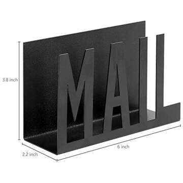 MyGift Modern Black Metal Mail Holder Countertop Organizer with Cutout Mail Lettering Design, Office Desktop Envelope and Document Storage Rack