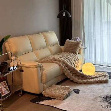 SHEKAKO Rabbit Plush Faux Fur Blanket, Thick and Warm Blanket for All Seasons, Soft and Fuzzy Furry Throw Blanket for Couch Sofa Bed, Thermal Cozy Decorative Blanket (Beige,51.2×63inch/130×160cm)