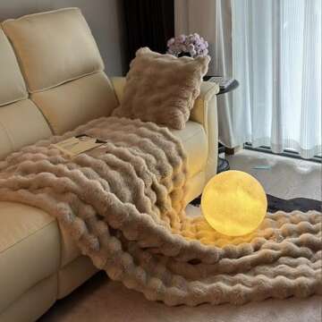 SHEKAKO Rabbit Plush Faux Fur Blanket, Thick and Warm Blanket for All Seasons, Soft and Fuzzy Furry Throw Blanket for Couch Sofa Bed, Thermal Cozy Decorative Blanket (Beige,51.2×63inch/130×160cm)