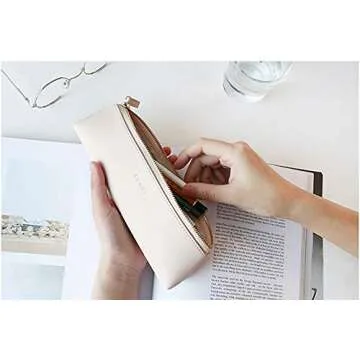 Doraking Pencil Bag Pen Case Cosmetic Makeup/ Stationery Pouch Bag Case/PU Leather Small Pouch Students Stationery Pouch Zipper Bag for Pens, Pencils, Markers (Apricot)