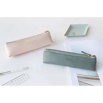 Doraking Pencil Bag Pen Case Cosmetic Makeup/ Stationery Pouch Bag Case/PU Leather Small Pouch Students Stationery Pouch Zipper Bag for Pens, Pencils, Markers (Apricot)
