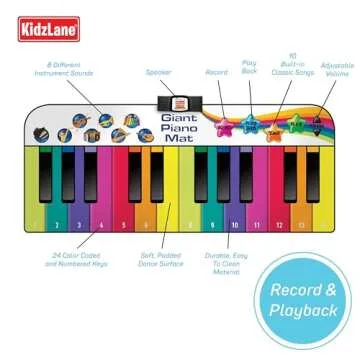 Kidzlane Floor Piano Mat for Kids and Toddlers - 72x28 Inches Floor Piano with 24 Keys, 10 Song Cards, 8 Instrument Sounds, Record and Playback - Fun Dance Mat Toy for Boys and Girls Ages 3 and Above