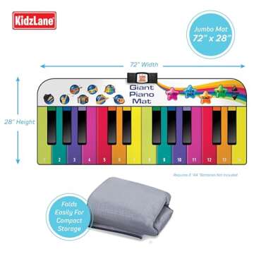 Kidzlane Floor Piano Mat for Kids and Toddlers - 72x28 Inches Floor Piano with 24 Keys, 10 Song Cards, 8 Instrument Sounds, Record and Playback - Fun Dance Mat Toy for Boys and Girls Ages 3 and Above