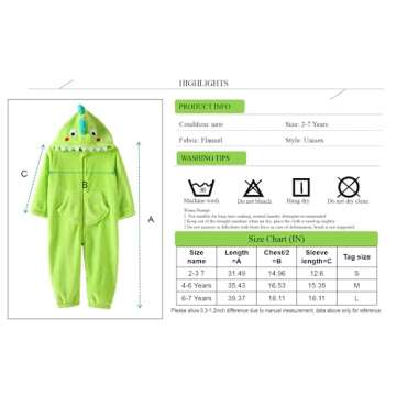 LOLANTA Boys Girls Halloween Dinosaur Costume Bodysuit Flannel Toddler One Piece Jumpsuit Kids Gifts (Green, 4-6 Years)