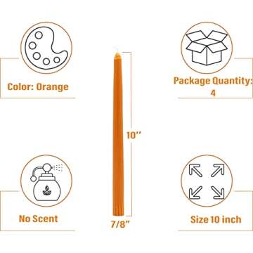 CandleNScent Taper Candles - Dripless 10 Inch Unscented Orange Pack