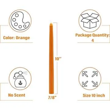 CandleNScent Taper Candles - Dripless 10 Inch Unscented Orange Pack