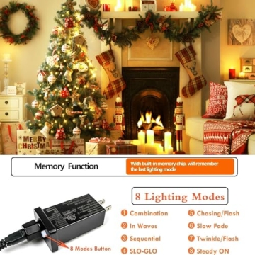 Warm White Christmas Lights with 8 Modes and Timer