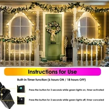 Warm White Christmas Lights with 8 Modes and Timer