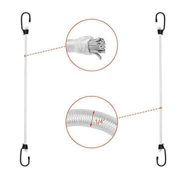 ZHOUBIN 18 inch Bungee Cords with Hooks - White Bungee Cords 6 Pcs