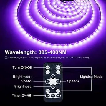 Onforu Black Light LED Strips Kit, 12V Black Light Fixture with Remote & 5 Lighting Mode & Timing, 16.4ft Flexible Black Light Strip Lighting, 5M LED Ribbon for Fluorescent Party Halloween Decorations