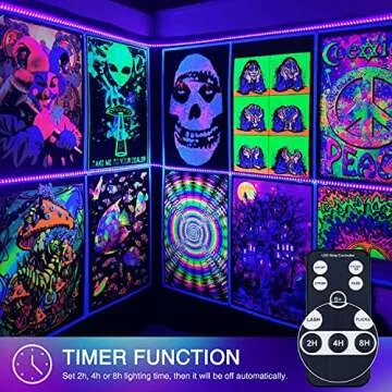 Onforu Black Light LED Strips Kit, 12V Black Light Fixture with Remote & 5 Lighting Mode & Timing, 16.4ft Flexible Black Light Strip Lighting, 5M LED Ribbon for Fluorescent Party Halloween Decorations