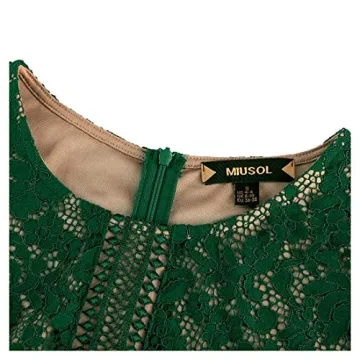 MISSMAY Women's Vintage Full Lace Contrast Bell Sleeve Formal Long Dress (Medium, C-Green)