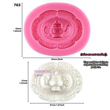 FUNSHOWCASE Mini Vintage Teapot Set Silicone Mold for Sugarcraft Fondant Cake Decoration, Resin, Pol...