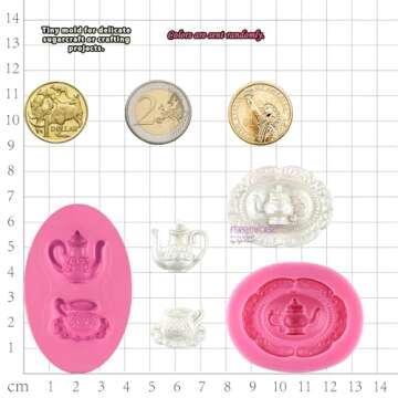 FUNSHOWCASE Mini Vintage Teapot Set Silicone Mold for Sugarcraft Fondant Cake Decoration, Resin, Polymer Clay, Wax, Soap, Crafting Projects 2-Count