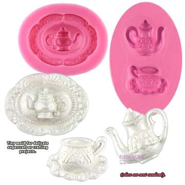 FUNSHOWCASE Mini Vintage Teapot Set Silicone Mold for Sugarcraft Fondant Cake Decoration, Resin, Polymer Clay, Wax, Soap, Crafting Projects 2-Count
