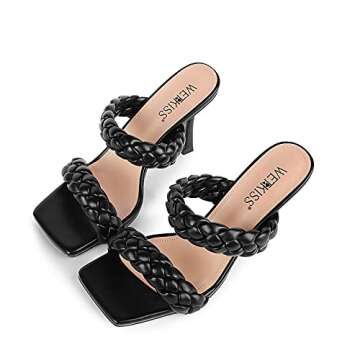 wetkiss Womens Sandals Black Braided Sandals for Womens Stiletto Heels Sandals Women Black Heels Sandal Slip on Heeled Sandals for Women High Heels Sandals
