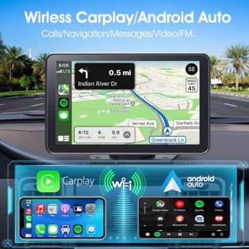 Portable Wireless Carplay Car Stereo, 7" HD Touchscreen for Car with Apple CarPlay & Android Auto wi...