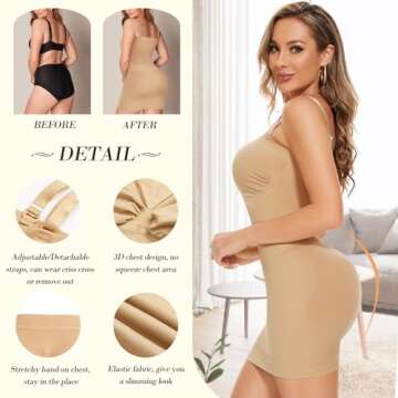 Irisnaya Seamless Body Shaper for Women Under Dress Strapless Shapewear Full Slip Smooth Tummy Control Bodysuit Cami Dresses（Beige，X-Small/Small）