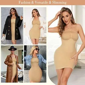 Irisnaya Seamless Body Shaper for Women Under Dress Strapless Shapewear Full Slip Smooth Tummy Control Bodysuit Cami Dresses（Beige，X-Small/Small）