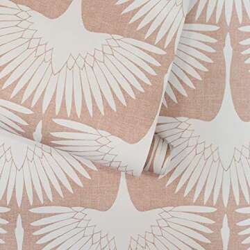 Tempaper x Genevieve Gorder Sahara Blush Feather Flock Removable Peel and Stick Wallpaper, 20.5 in X 16.5 ft, Made in the USA