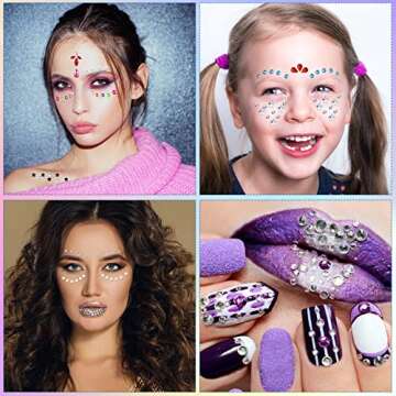 2254 Pcs Eye Body Face Gems Jewels Self Adhesive Rhinestone Stickers Temporary Makeup Eye Rhinestone Jewels Crystal for Nail Festival Carnival Crafts Art