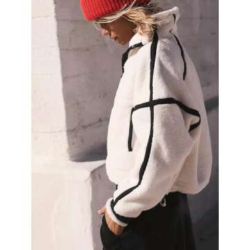 CHARTOU Half Zip Oversized Pullover Sweatshirt for Women Fleece Zip Up Jacket Sherpa Pull Over Sweaters Fall (Medium, White)