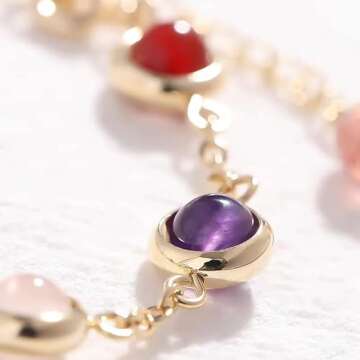 Protection Crystal Bracelet Handmade Chakra Bracelets Healing Stone Bracelet Spiritual Anxiety Jewelry for Women Aesthetic Amethyst Rose Quartz Carnelian Gemstone Beads Wish Bracelet Gift