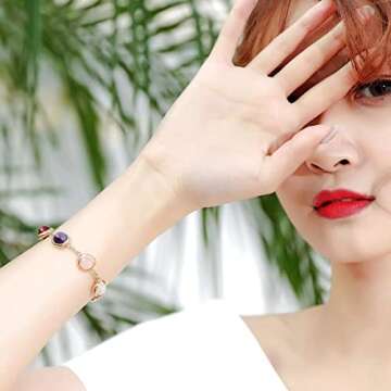 Protection Crystal Bracelet Handmade Chakra Bracelets Healing Stone Bracelet Spiritual Anxiety Jewelry for Women Aesthetic Amethyst Rose Quartz Carnelian Gemstone Beads Wish Bracelet Gift