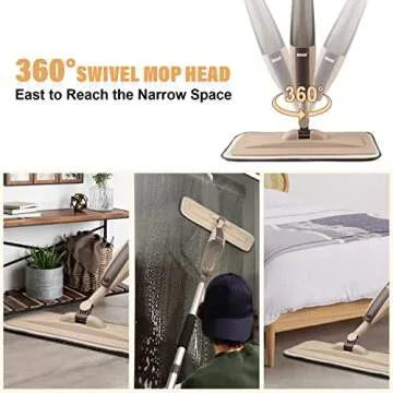 Spray Mop for Floor Cleaning, Floor Mop with a Refillable Spray Bottle and 3 Washable Pads, Flat Mop for Home Kitchen Hardwood Laminate Wood Ceramic Tiles Floor Cleaning (Brown)