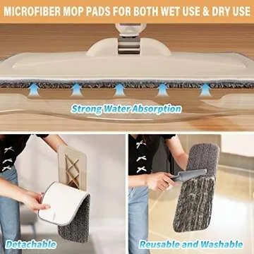 Spray Mop for Floor Cleaning, Floor Mop with a Refillable Spray Bottle and 3 Washable Pads, Flat Mop for Home Kitchen Hardwood Laminate Wood Ceramic Tiles Floor Cleaning (Brown)