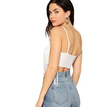 Romwe Women's Sleeveless V Neck Spaghetti Strap Slim Crop Cami Vest Top White S