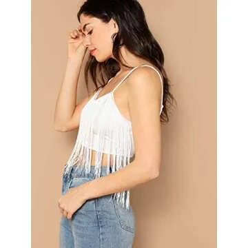 Romwe Women's Sleeveless V Neck Spaghetti Strap Slim Crop Cami Vest Top White S