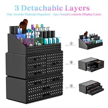3 Pack Makeup Organizer Stackable[Upgraded], Acrylic Cosmetics Storage Cases with 8 Drawers Perfume ...