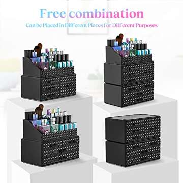 3 Pack Makeup Organizer Stackable[Upgraded], Acrylic Cosmetics Storage Cases with 8 Drawers Perfume Organizers For Brush Holder or Jewelry Display,Plus Size,Best For Vanity,Bathroom or Countertop