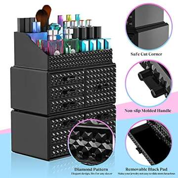 3 Pack Makeup Organizer Stackable[Upgraded], Acrylic Cosmetics Storage Cases with 8 Drawers Perfume Organizers For Brush Holder or Jewelry Display,Plus Size,Best For Vanity,Bathroom or Countertop