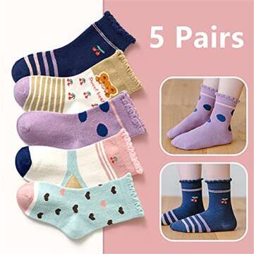 Mud Kingdom Fashion Little Girls Socks 5 Pack Cute Floral Bunny Plaid Green 6-8 Years Warm Winter