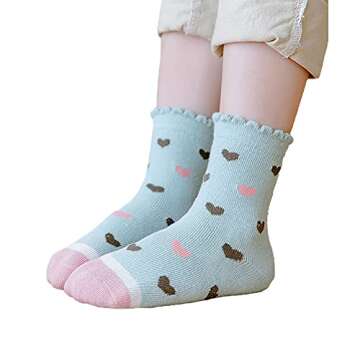 Mud Kingdom Fashion Little Girls Socks 5 Pack Cute Floral Bunny Plaid Green 6-8 Years Warm Winter