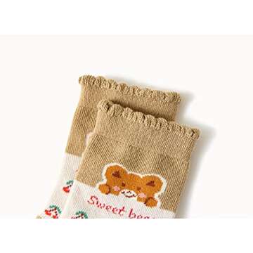 Mud Kingdom Fashion Little Girls Socks 5 Pack Cute Floral Bunny Plaid Green 6-8 Years Warm Winter