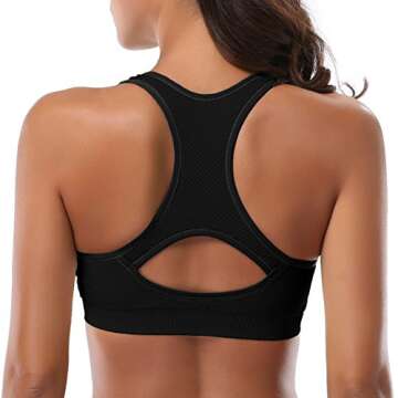 Mirity Women Racerback Sports Bras - High Impact Workout Gym Activewear Bra Color Black Grey, M Fit 32DD 32E 34D 34DD 36BC 38BC, Pack of 5
