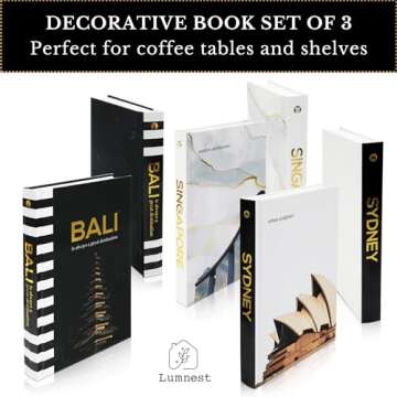 Decorative Books for Home Decor - Black and Gold Foiled Decor Books for Coffee Table - Decorative Hardcover Display Faux Books for Bookshelf – Fashion Designer Books Decor Set of 3