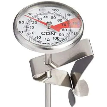 CDN ProAccurate® Instant Read Beverage Frothing Thermometer with Clip for Precise Temperature Measurement, 5" Stainless Steel Stem, Yellow Case (IRB220-F)