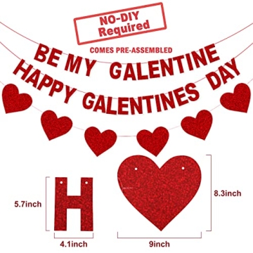 Red Glitter Galentine's Day Banner Heart Garland Party Decor