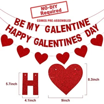 Red Glitter Galentine's Day Banner Heart Garland Party Decor