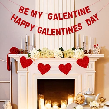 Red Glitter Galentine's Day Banner Heart Garland Party Decor