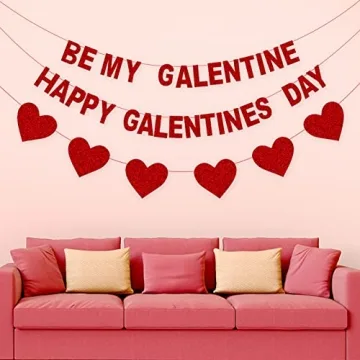 Red Glitter Galentine's Day Banner Heart Garland Party Decor